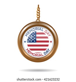 Round medallion on a chain with an American flag and inscription - Memorial day. Memorial day design. Vector illustration