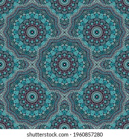 Round medallion vector seamless pattern. Ethnic motifs tile print. Moroccan traditional seamless ornament. Decorative medallion bandana print graphic design. Wrapping paper ethnic ornament
