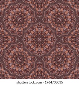 Round medallion vector seamless pattern. Oriental motifs fabric print. Iranian traditional seamless ornament. Ornate medallion wallpaper graphic design. Carpet pattern ethnic template.