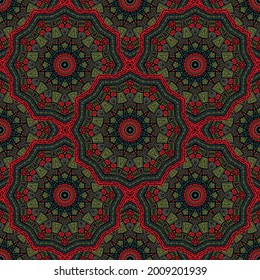Round medallion vector seamless pattern. Oriental motifs fabric print. Muslim traditional seamless ornament. Mosaic medallion embroidery graphic design. Tribal pattern ethnic ornament.