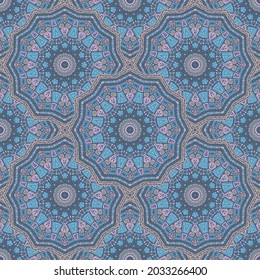 Round medallion vector seamless pattern. Ethnic motifs fabric print. Islamic traditional seamless ornament. Bohemian medallion wallpaper graphic design. Carpet pattern ethnic template.