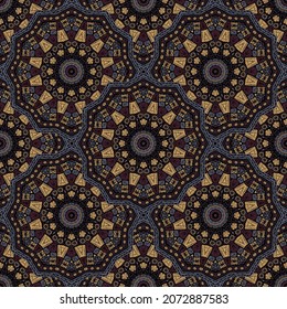 Round medallion vector seamless pattern. Ethnic motifs tile print. Iranian traditional seamless ornament. Abstract medallion bandana print graphic design. Wrapping paper ethnic ornament