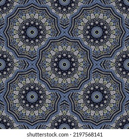 Round medallion vector seamless pattern. Ethnic motifs tile print. Korean traditional seamless ornament. Bohemian medallion embroidery graphic design. Tribal pattern ethnic ornament.