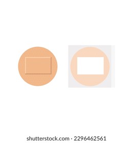 Plásticas médicas redondas en forma plana de embalaje transparente, ilustración vectorial aislada en fondo blanco. Vista posterior, parche adhesivo para primeros auxilios, cuidado de la salud y protección