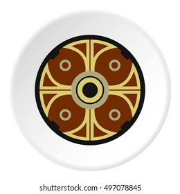 Round medieval shield icon. Flat illustration of shield vector icon for web design