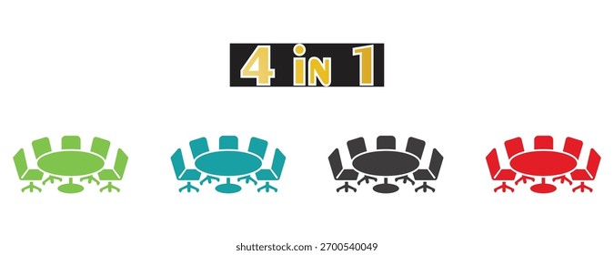 Conjunto de iconos de mesa de reuniones redondas, símbolo de conferencia corporativa, gráfico de discusión de negocios