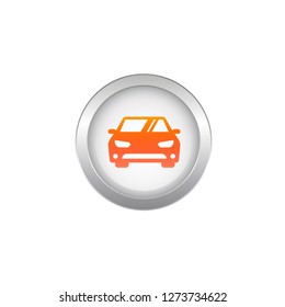 Round metal button with car icon, app icon