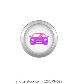 Round metal button with car icon, app icon