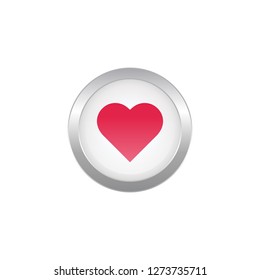 Round metal button with love icon, app icon, Valentine's Day sign.