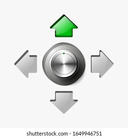 Interruptor de cuatro posiciones de metal redondo. Gestionar hacia adelante, hacia atrás, hacia la izquierda y hacia la derecha. Joystick para juegos o menús