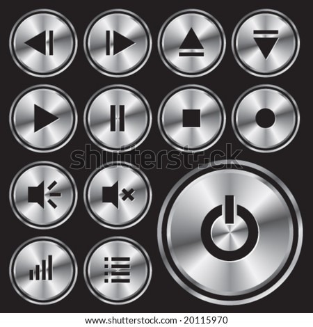 Round metal media-player button.