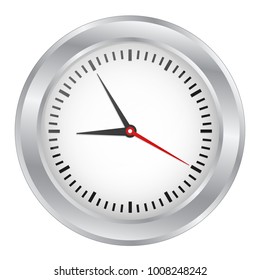 Round metal office clock on white, stock vector illustration