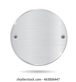 Round metal plate with screws. Vector illustration isolated on white background