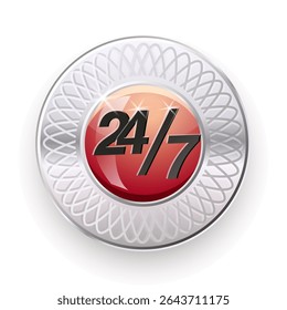 Round metal sign 24 hour customer service vector sign silver