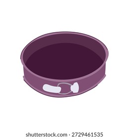 Sartén redonda de la torta de la forma de la primavera del metal en el fondo blanco, ideal para hornear pasteles de queso, pasteles y pasteles, tiro del estudio de los utensilios de cocina, utensilios de cocina aislados para el hogar y el uso profesional
