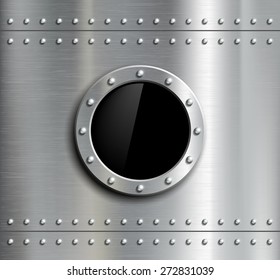 Round Metal Window With Rivets. Vector Image.