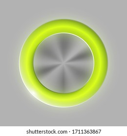 Round metall button reflected light website app. Isolated bell steel circle button vector background