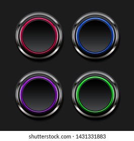 Round metallic black buttons set