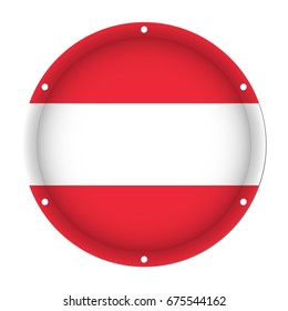 round metallic flag of Austria with six screw holes in front of a white background