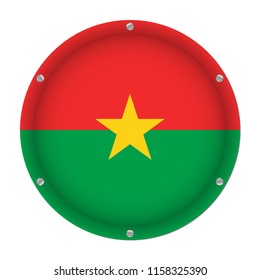 round metallic flag of Burkina Faso with six screws in front of a white background