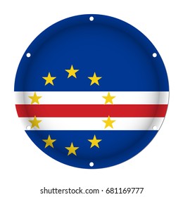 round metallic flag of Cape Verde with six screw holes in front of a white background