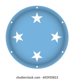 round metallic flag - Federated States of Micronesia with six screw holes in front of a white background