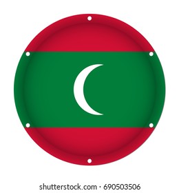 round metallic flag of Maldives with six screw holes in front of a white background