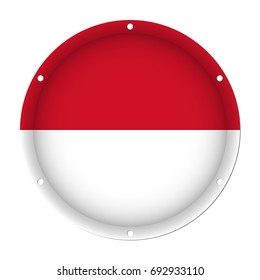 round metallic flag of Monaco with six screw holes in front of a white background