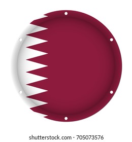 round metallic flag of Qatar with six screw holes in front of a white background