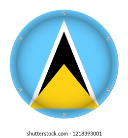 round metallic flag of Saint Lucia with six screws in front of a white background