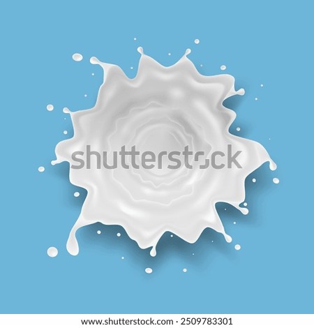 Round Milk Splash Isolated On Blue Background. Top View. EPS10 Vector