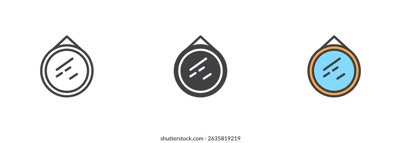 Round mirror different style icon set. Line, glyph and filled outline colorful version, outline and filled vector sign. Symbol, logo illustration. Vector graphics