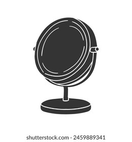 Round Mirror Icon Silhouette Illustration. Make Up Vector Graphic Pictogram Symbol Clip Art. Doodle Sketch Black Sign.