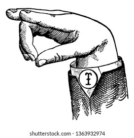 Round Mixed Wide High Vowel positions are distinguished by always having the voice phalanx of the thumb accented and in contact with the terminal phalanx of the accented finger, vintage line drawing