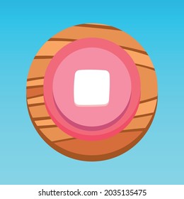 Aplicación móvil redonda ui botón de parada rosa amarillo rojo oscuro con patrón de madera. vector premium
