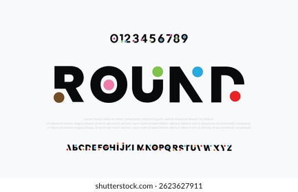 Round, Modern abstract dot alphabet font. Minimal technology typography, Creative urban sport fashion futuristic font and with numbers. vector illustration
