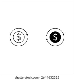 Round money back refund investment icon set, repeat arrow flat design vector pictogram, infographic interface elements for app logo web button ui ux isolated on white background