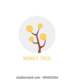 round money tree logo isolated on white. concept of symbol for global financial education or investment portfolio development. simple flat style trend modern logotype graphic unusual design
