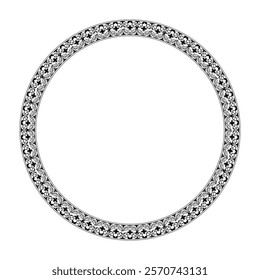 Round monochrome floral european national pattern. Ethnic circle ornament of Ancient Greece, Roman Empire. Pattern frame for round surfaces, invitations, textiles, engraving, embroidery, forging