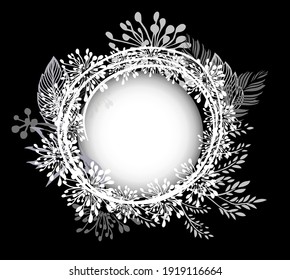 round monochrome frame made of twigs. Vector illustration