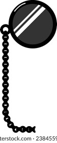 Round monocle on decorative chain. Health and vision protection. Eye protection accessory. Cartoon monochrome black and white vector isolated on white background
