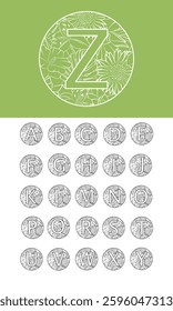 Round monogram font design. Floral alphabet for initials. 