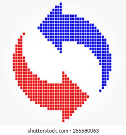 Round Mosaic Arrows composed from Pixel Blocks, vector illustration