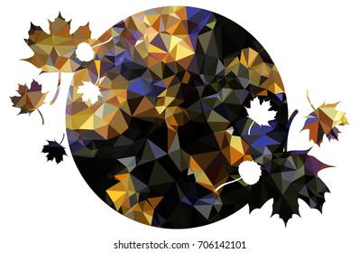 Round mosaic background with maple leaves silhouettes. Vector clip art.