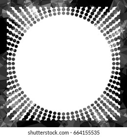 Round mosaic frame with halftone dots for text, photos and pictures. Vector clip art.