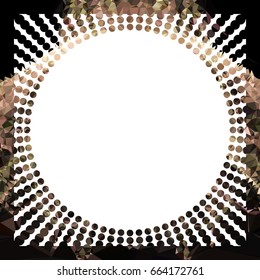 Round mosaic frame with halftone dots for text, photos and pictures. Vector clip art.