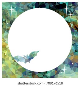 Round mosaic frame with silhouettes of flying bats. Original background for greeting cards, invitations, prints. Vector clip art.