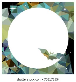 Round mosaic frame with silhouettes of flying bats. Original background for greeting cards, invitations, prints. Vector clip art.