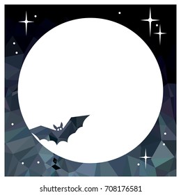 Round mosaic frame with silhouettes of flying bats. Original background for greeting cards, invitations, prints. Vector clip art.