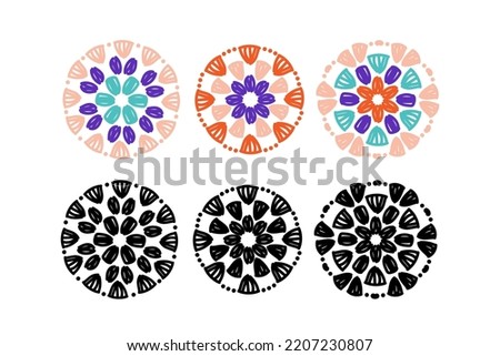 Round motifs set. Granny circle crochet patterns.